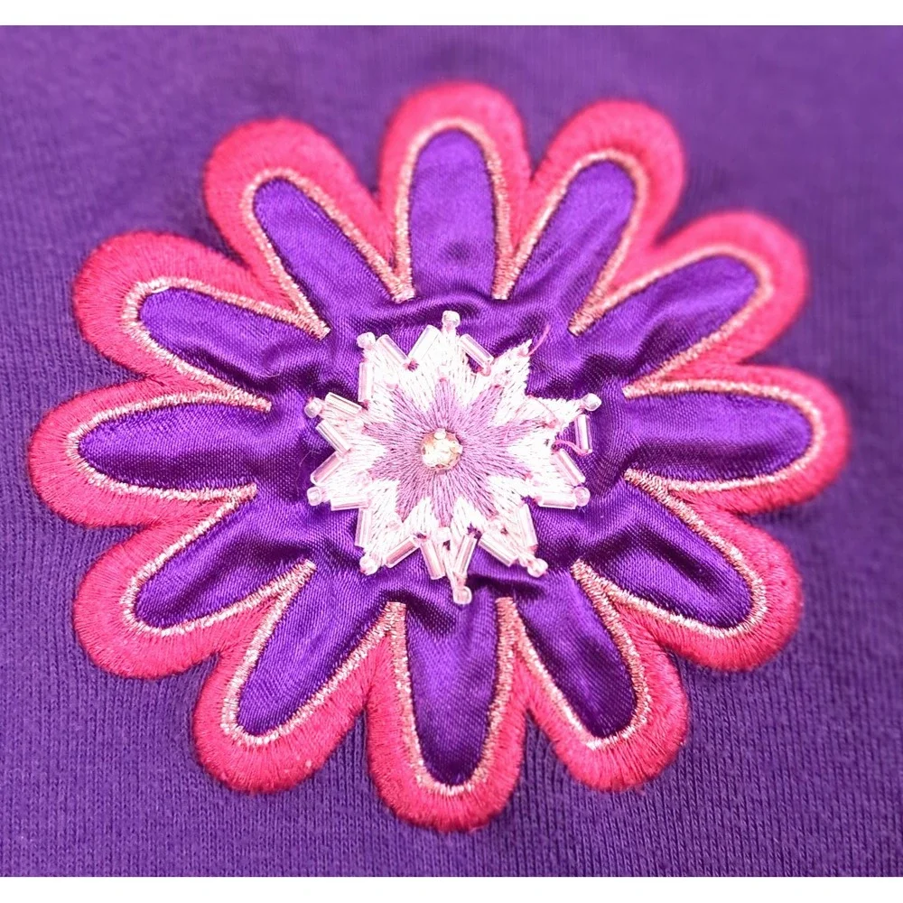 Vtg Jordache Girls 10-12  Shirt Long‎ Sleeve Purple Embroidered Flower Preppy